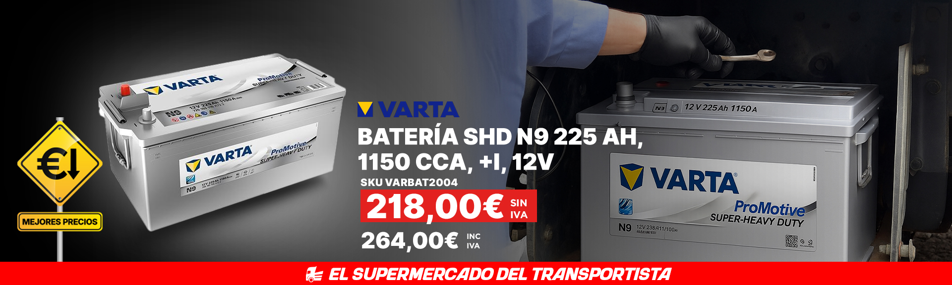 Batería SHD N9 225 Ah, 1150 CCA, +I, 12v